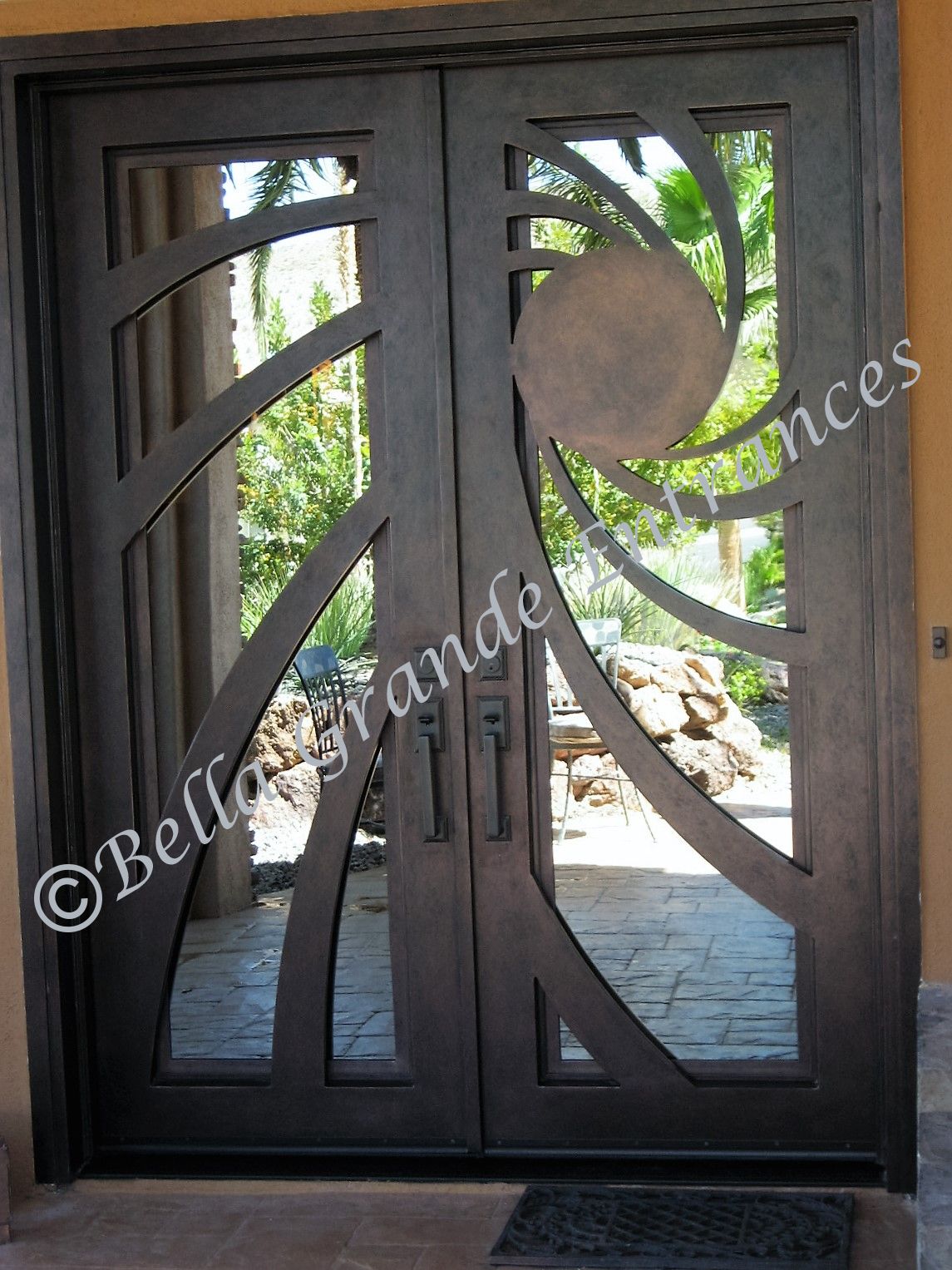 Close-up of an attractive design of a Double Iron Door, positioned at the entrances of a house in Las Vegas.