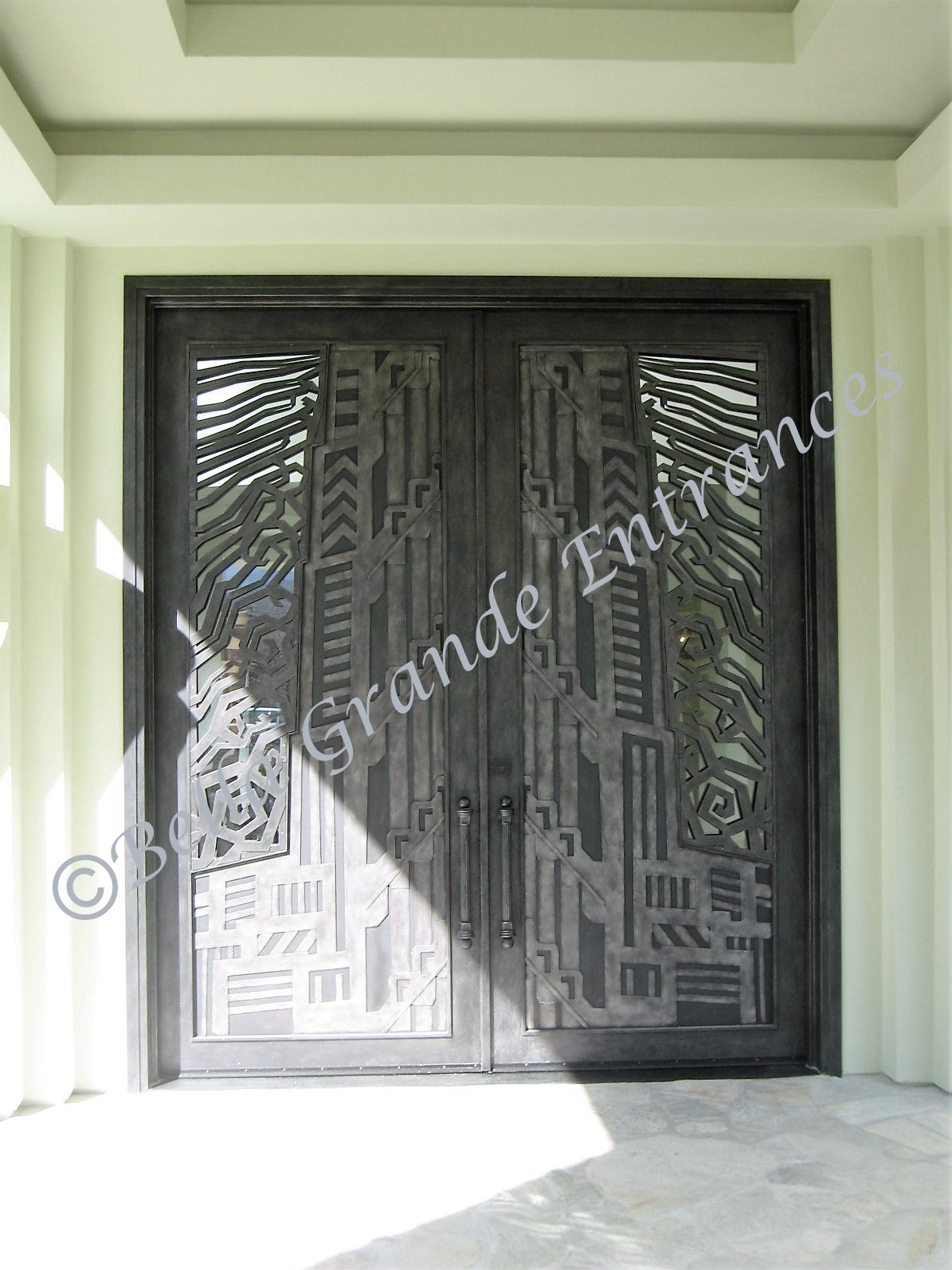 A closeup of a very nice and complicated designed Double Iron Door at a house at Las vegas