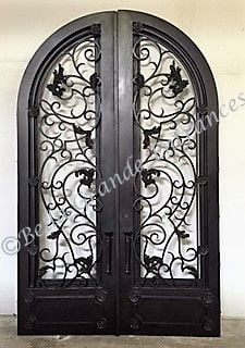 Photo of a double iron door manufactured at the Bella Grande Entrances factory in Las Vegas.