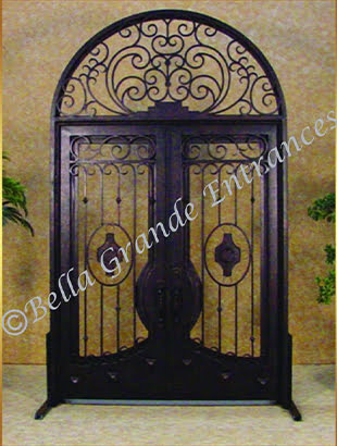 A stunning close-up shot of an intricately designed iron entrance door.